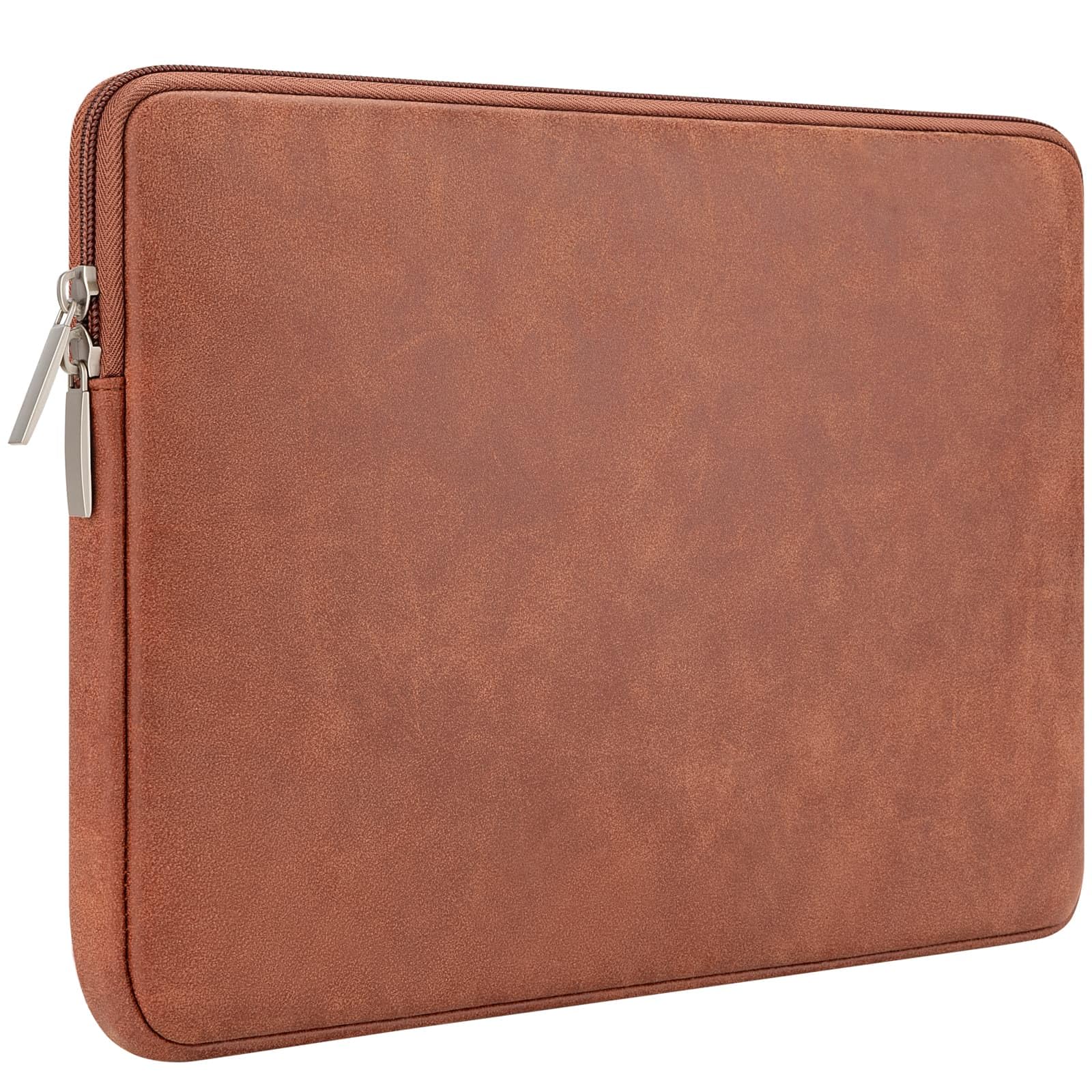 RAINYEAR 11 Inch Laptop Sleeve PU Suede Leather Case Protective Cover Water Resistant Carrying Bag Compatible with 11.6 MacBook Air Surface Pro for 11" Notebook Computer Tablet Chromebook(Brown)