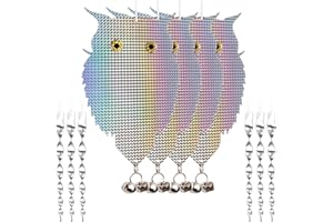 OFFO Owl Decoy 4 PCS with 6 Reflective Bird Scare Rods to Scare Birds Away Bird Device for Woodpecker Pigeon Plastic Hanging 