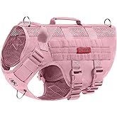 OneTigris Tactical Dog Harness for Small Dog, No Pull Small Dog Vest Harness with Handles Breathable Military Dogs Molle Vests for Walking Hiking Training (Pink, Medium)