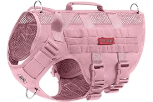 OneTigris Tactical Dog Harness for Small Dog, No Pull Small Dog Vest Harness with Handles Breathable Military Dogs Molle Vests for Walking Hiking Training (Pink, Medium)