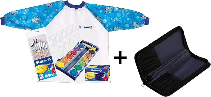 Pelikan Deckfarbkasten Space & Pinsel-Set – 12 Farben + 10 Pinsel (5 Haar-, 5 Borstenpinsel)