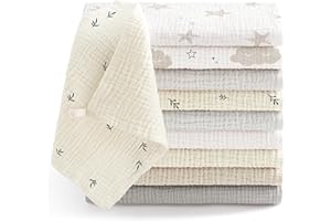 Bearmoss Muslin Baby Washcloths 100% Cotton Bath Wash Cloth Large Burp Cloth Baby Face Towel for Newborn Baby Boy Girl, 10x10