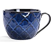 Ceramic Extra Large Coffee Mugs with Handles, 24 oz Coffee Cups, Large ceramic mugs for Hot Chocolate, Cappuccino, Ramen ,Oatmeal, Soup bowls with handles, Microwave Safe (Reactive Glaze Blue)