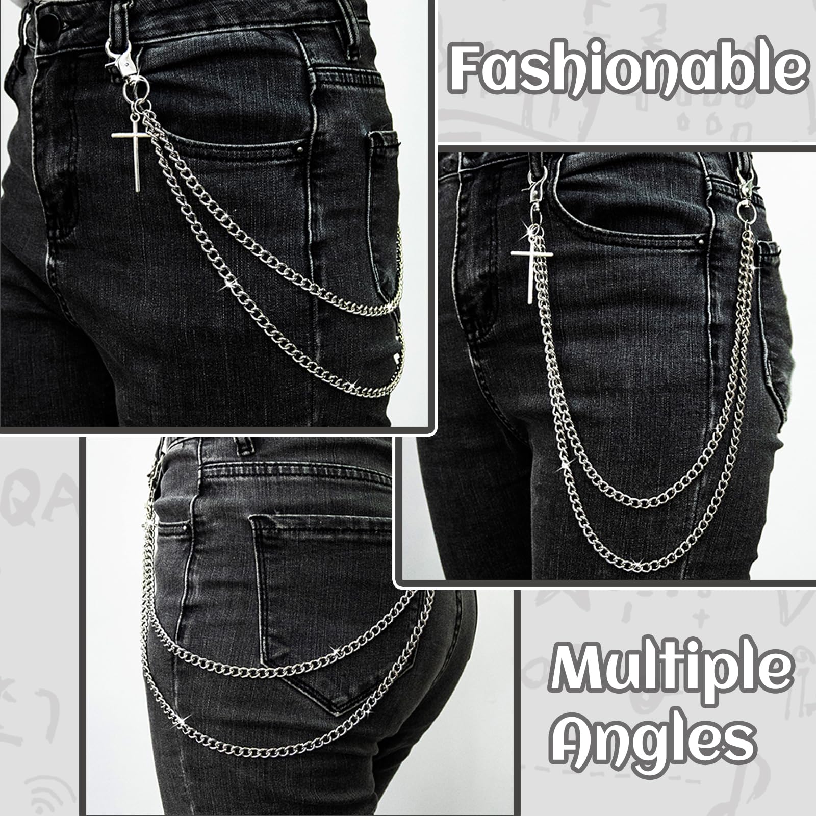 ICHRATI Punk Biker Wallet Chain for Men & Women - Stainless Steel Cross Pants Pocket Keychain, Durable Jean Chain Belt Hip Hop Accessory for Jeans & Belts with Lobster Clasp