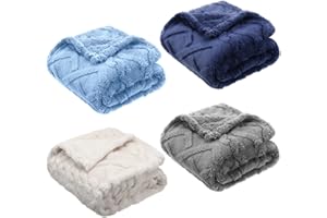 VitalCozy 4 Pcs Soft Fleece Baby Blankets Set 30" x 40" 3D Plush Warm Nursery Swaddling Bed Blanket Little Boys Girls Infant Toddlers and Newborn Receiving Gifts Blankets(Blue Set)