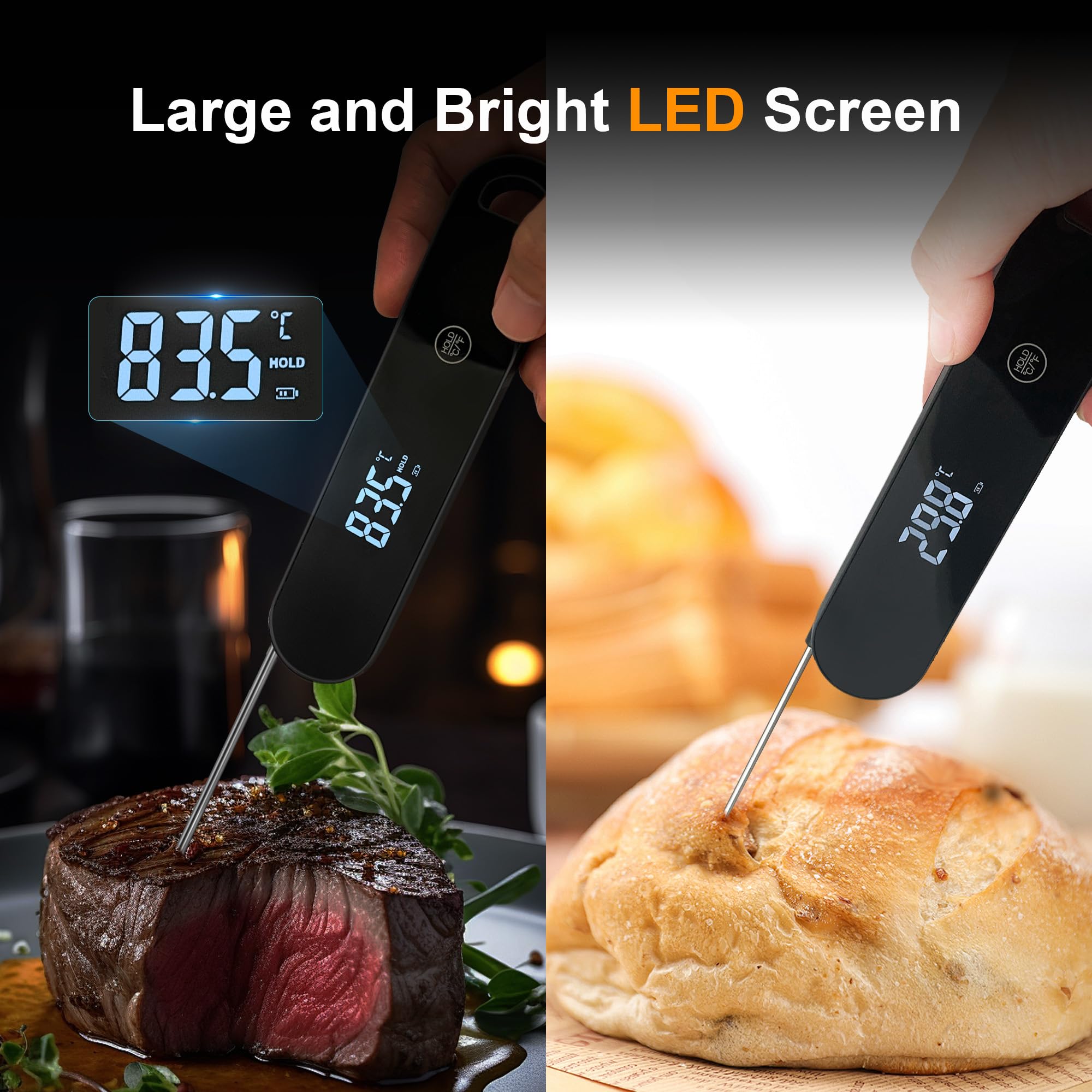 Charmline Hochpräzises Thermometer Kochen, 0,5s Sofortmessung, ±0,3°C Genauigkeit, Fleischthermometer, Kochthermometer für Fleisch, Backen und Grillen, 180° automatisch rotierendes Display 5