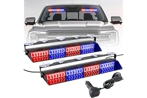 ELECHOI Red/Blue 2 in 1 Police Emergency Dash Strobe Light Bar, Front/Rear 48LEDs Interior Windshield Visor Safety Flashing Warning Hazard Lights for Firefighter Law Enforcement Trucks Vehicles