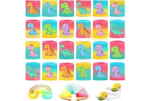 QICI Dinosaur Rainbow Spring, 24pcs Stress Coil Mini Springs Bulk Toys for Party Favor Carnival Prize Birthday Goodie Bag Stuffers for Kids Boys Girls