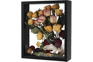 REDHUGO Wooden Dried Flower Frame, Floating Wood Shadow Box Frame for Pressed Flowers Double Acrylic Picture Frame Tabletop DIY Gifts for Family Friends Rectangle Black 10×12 inches (FRAME ONLY)