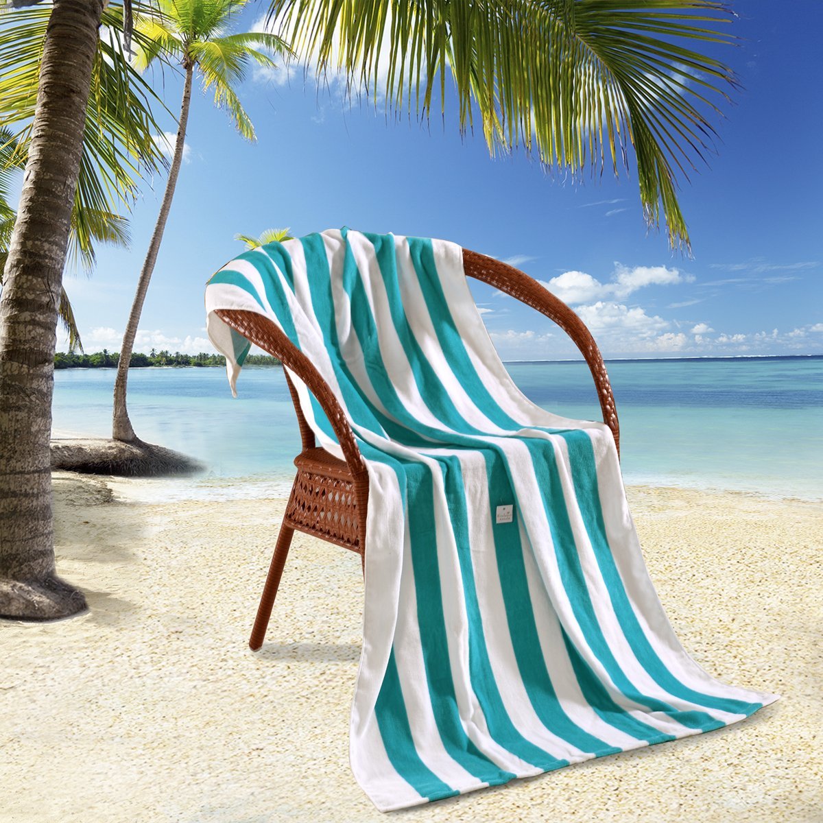 100% Cotton Cabana Striped Beach Towel Caribbean Blue and ...