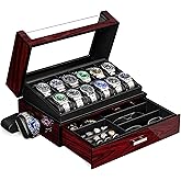 ANWBROAD Watch Box for Men 12 Slots Watch Case with Glass Lid 2 Layers Paint Watch Holder Jewelry and Watch Storage Faux Leather Lining Elegant Present or Men Women UJWB005Y
