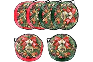 SENENQU 6 PCS Clear Wreath Storage Bag, 24x8 Inch Christmas Wreath Storage Container, PVC+PE Wreath Protector with Handle for Xmas Holiday Seasonal Wreath Garland (3 Green+3 Red)