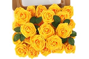 MACTING Artificial Yellow Flowers 30PCS Real Touch Fake Rose Flowers Soft Foam Roses with Stem for Floral Arrangement DIY Table Centerpieces Wedding Bouquet Party Holiday Home Fall Decorations