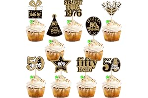 ZHUOWEISM 36PCS Happy 50th Birthday Cupcake Toppers Double Sided Black Gold Fifty Hello 50 Straight Outta 1976 Cupcake Picks 50 Fabulous Cheers to 50 Years Cake Decorations for 50th Birthday Party Supplies