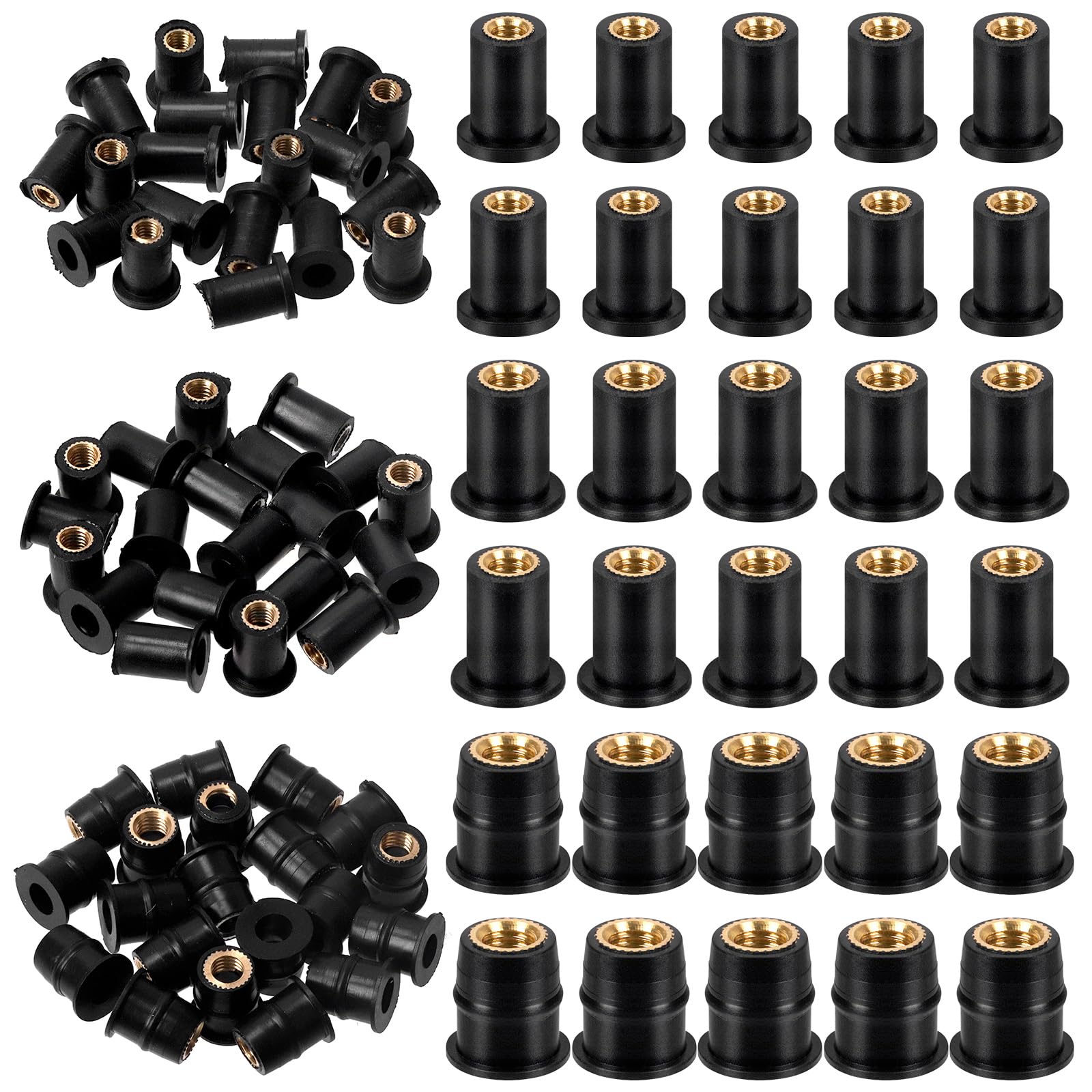 Swpeet 20Pcs M4 Black Rubber Well Nuts Kit, Windshield Fairing Fasteners Nuts, Fairing Universal Motorcycle Fasteners and Neoprene Expansion Brass Nuts Ideal for Canoe Boat Kayak