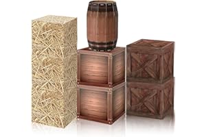 8 Set Western Cowboy Party Decorations - 3 PCS Hay Bales Boxes & 4PCS Wooden Grain Boxes & 1PCS Wine Barrel Box for Wild West