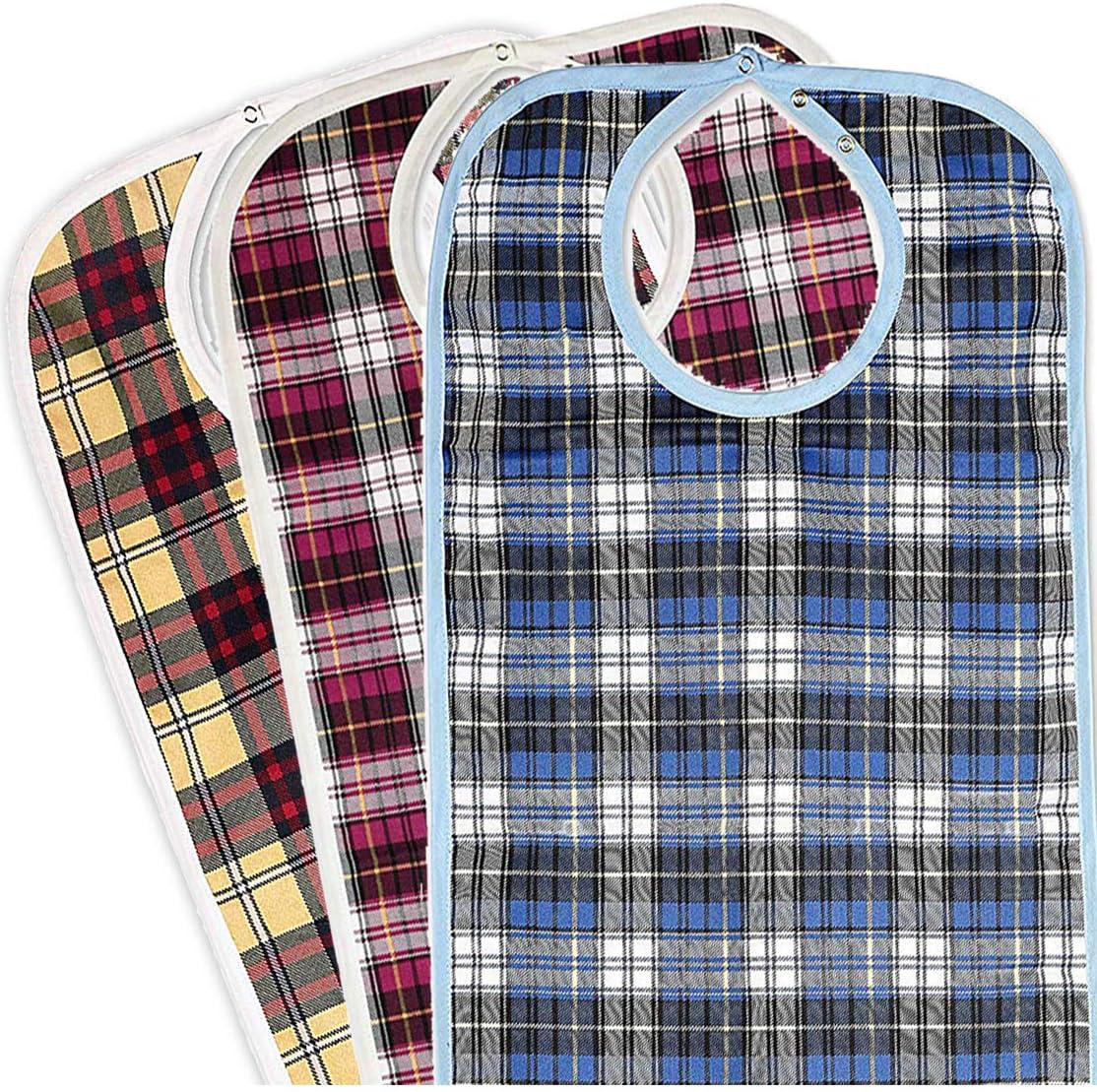 Medokare Adult Bib Clothing Protector - 3 Pack Long Washable Reusable Bibs for Seniors for Eating at Mealtime, Waterproof Stain Resistant Bibs for Elderly: Health & Personal Care
