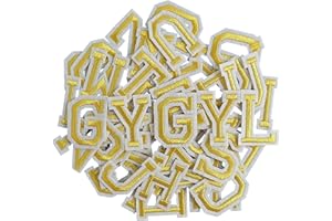 GUYI GYGYL 104 Pieces Iron on Letter Patches, Embroidered A-Z Letter Patches for Clothes, Dress, Hat, Socks, Jeans, DIY Accessories-2 Inch Gold