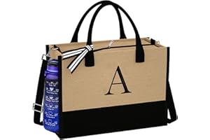 TOPEAST Jute Initial Tote Bag Burlap Beach Bag Personalized Birthday Gifts for Women Teacher Mom Bridal Bridesmaid Gifts