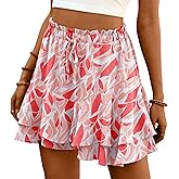 Lepunuo Flowy Shorts for Women Boho Ruffle Tiered Butterfly Skorts High Waist Mini Skirts Casual Shorts