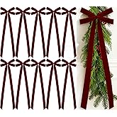 Glitinsel 10 Pcs Burgundy Velvet Bows Large 22x8 Inch Pre-Tied Christmas Velvet Bows Christmas Tree Ornaments Vintage Holiday Decor for Xmas Tree Wreath Garland Banister Staircase Fireplace Door