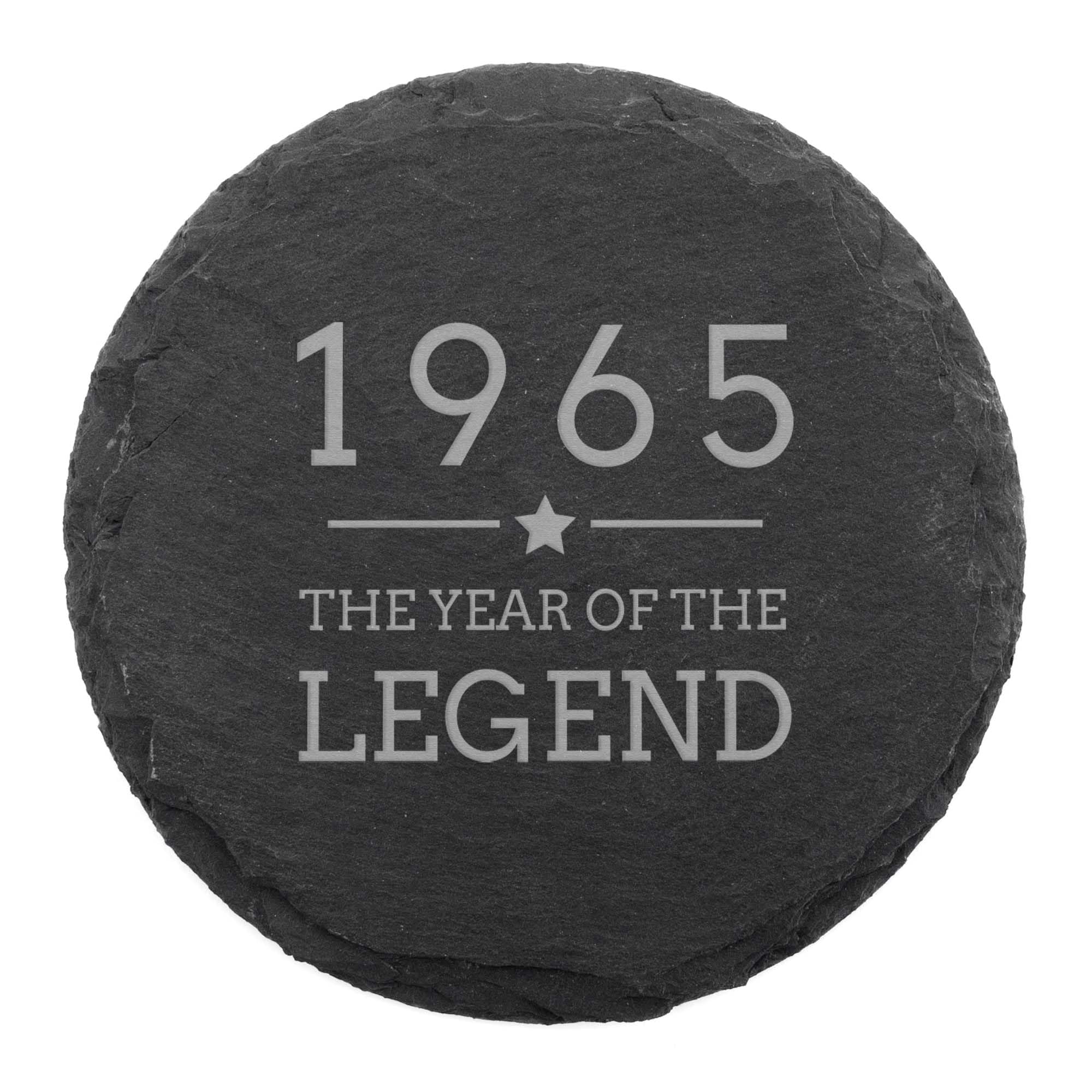 Engraved Natural Slate Coaster - 1965 The Year Of The Legend Coaster Gift | Women and Mens Gift Ideas | 60th Birthday Gifts for Boys and Girls | Thoughtful Keepsake Presents | Dust and Things