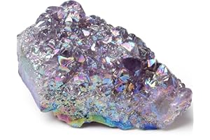 YATOJUZI Crystal Cluster Amethyst Angel Aura Quartz Healing Crystals and Titanium Coated Mineral Geode Stones Reiki Gemstones Druzy for Energy Protection 1PCS