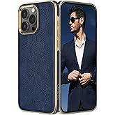 LOHASIC for iPhone 15 Pro Case Leather – Elegant Luxury Soft Chrome Edge Cover, Minimalist Classic Business Designer i Phone 15 Pro Case for Men Women, Navy Blue
