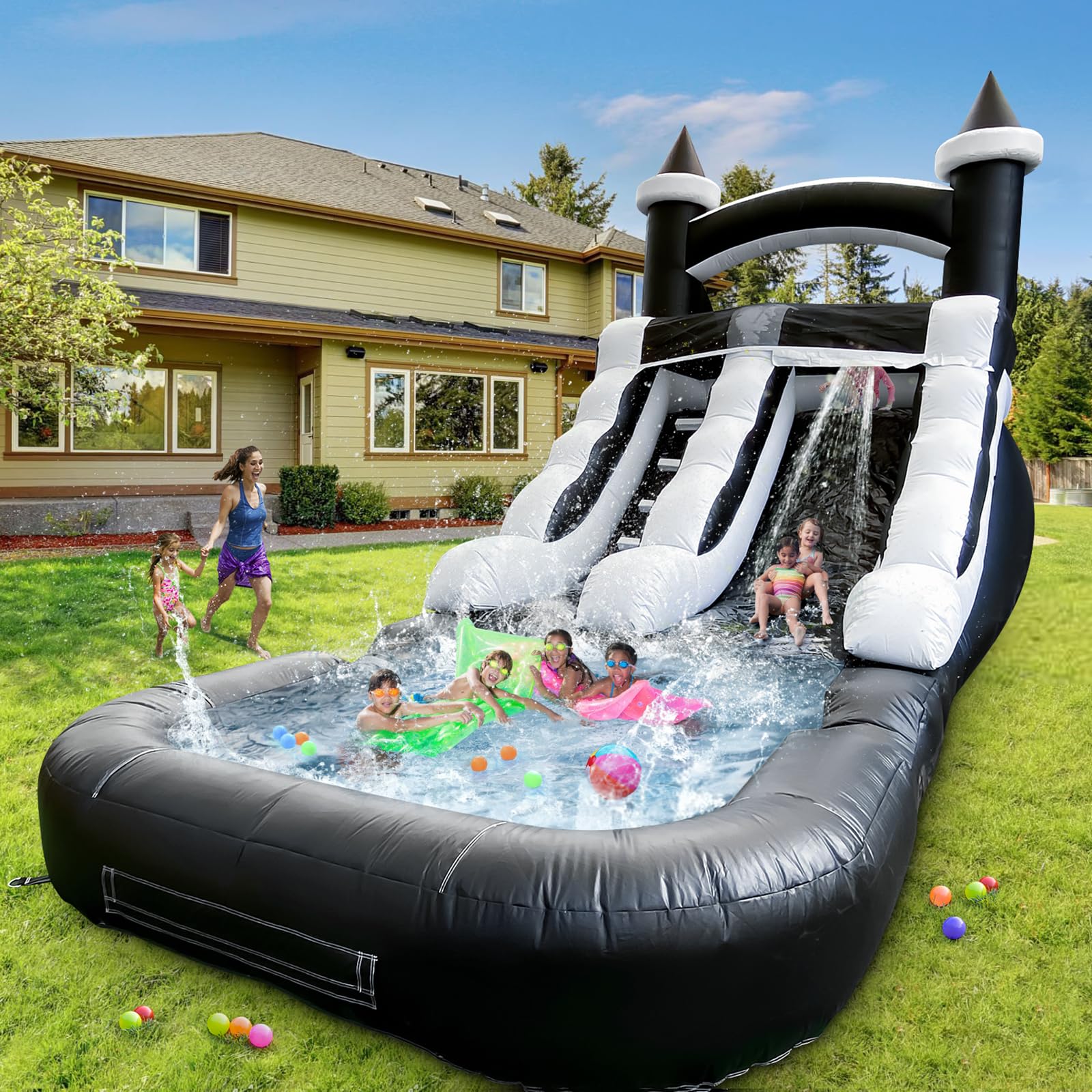 21x 9 x 12FT Inflatable Tall Water Slide with Pool-with Air Blower, for Kids and Adults, Commercial Grade 100% PVC Vinyl, Outdoor Backyard Summer Refreshing