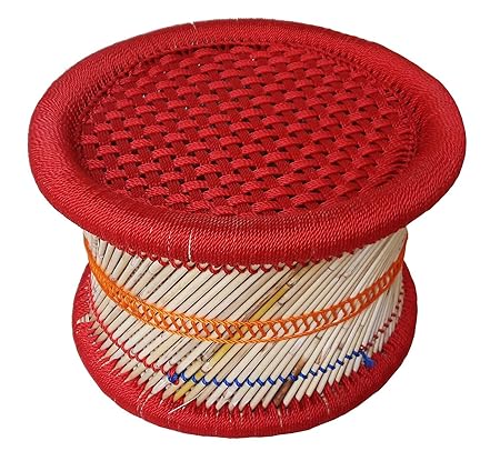 Pushkar Handicraft Cane Bar Stool for Indoor/Outdoor Furnishings (Red) - Set of 1