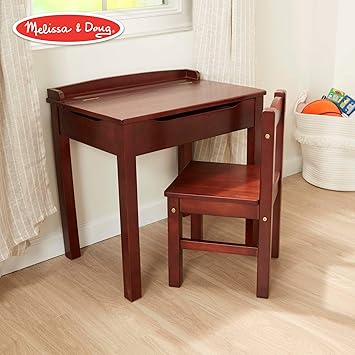 Melissa Doug Child S Lift Top Desk Chair Kids Furniture Espresso Brown 2 Pieces 16 1 H X 23 6 W X 23 2 L