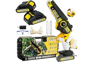 XSEYE Mini Chainsaw Cordless 6 Inch, Handhled Chainsaw with Auto Oiler System, 2 Batteries&Charger, for Wood Tree Cutting Courtyard Garden, Christmas Gift for Men Dad Him Husband Stocking Stuffer