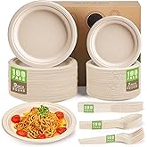 Gezond Compostable Paper Plates Set 500pcs Disposable Plates Heavy-Duty Plate Cutlery Eco-friendly Dinnerware Set for Party Picnic