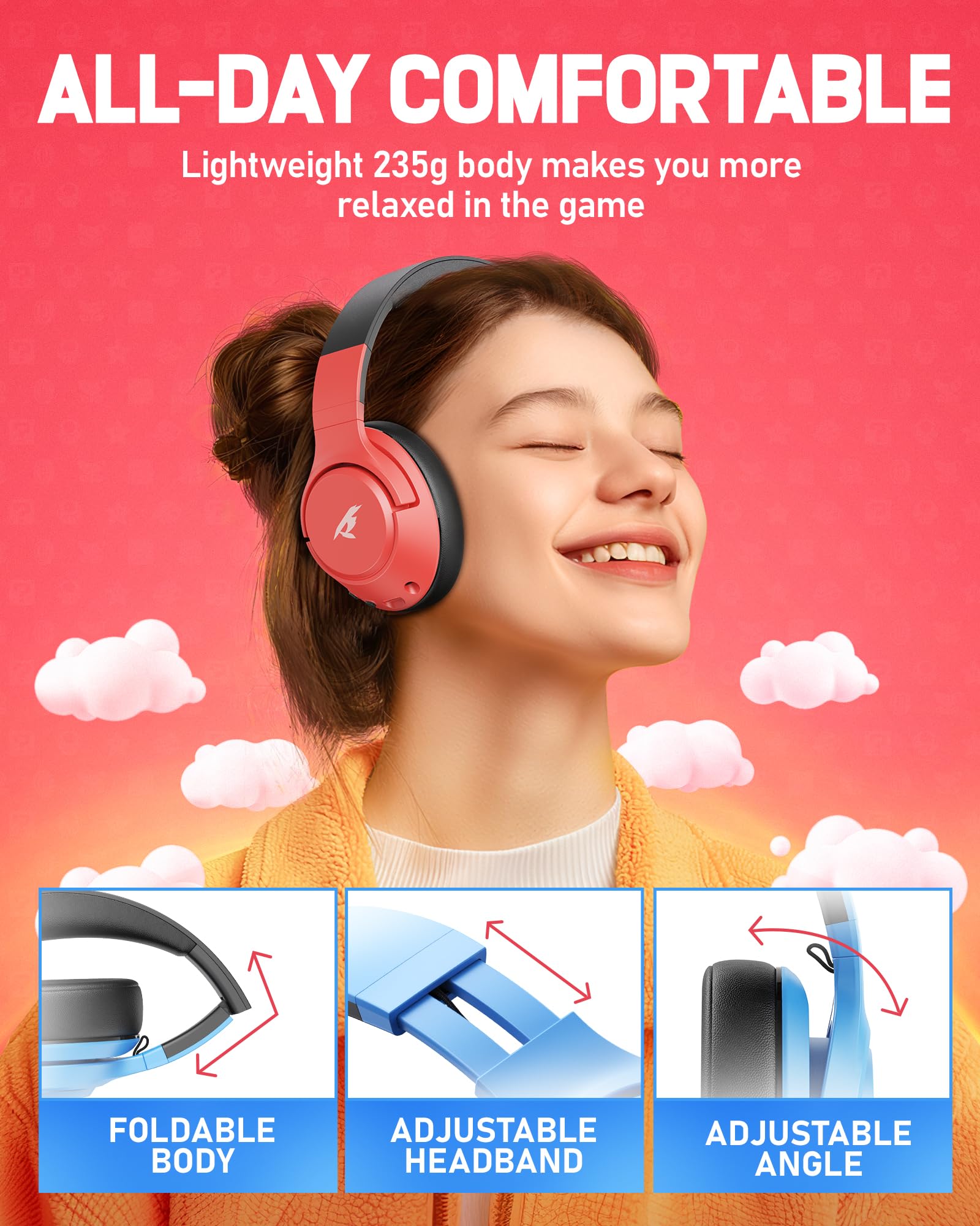 CG-01 2.4Ghz Wireless Gaming Headset for Nintendo Switch?OLED?Lite, Bluetooth 5.4 Gaming Headphones with Noise Cancelling Microphone, 40Hr Battery, USB & Type-C Connector for PS5, PS4, PC, Laptop, Mac