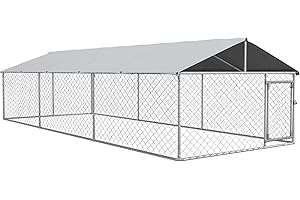 PawHut Outdoor Dog Kennel Dog Run with Waterproof, UV Resistant Cover for Medium and Large Sized Dogs, 19.7' x 7.5' x 4.9', S
