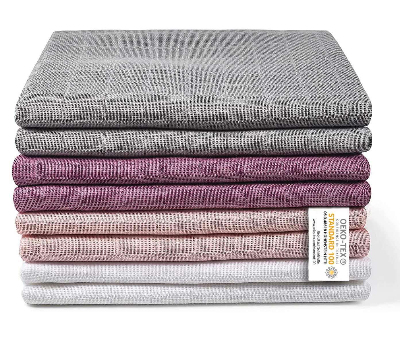 Makian Set of 8 Baby Muslin Nappies 80 x 80 cm - Burp Cloths/Muslin Cloths Double Woven, Soft, 100% Cotton, Oeko-Tex® Standard 100 Approved, Machine Washable, Orchid Grey White
