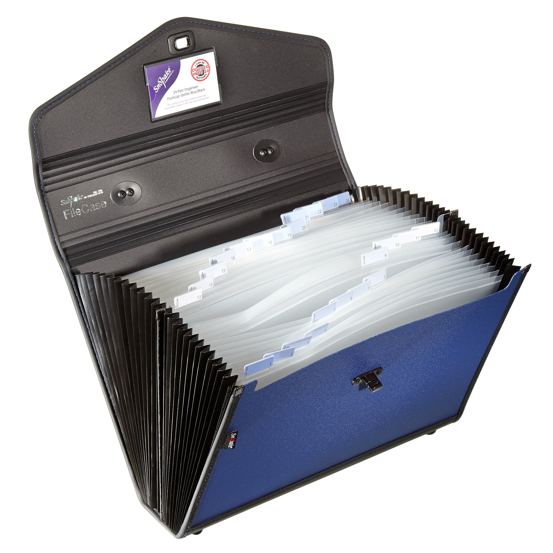 Snopake Foolscap Art of Presentation FileCase Expanding Organiser 24-Part – Stellite Blue/Black [Pack of 1] Ref: 13524