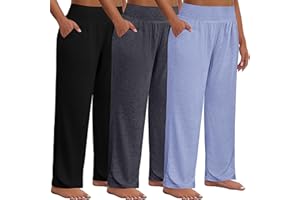 Neer 3 Pack Women Plus Size Wide Leg Yoga Pants High Waist Sweatpants Plus Size Palazzo Pants Lounge Pants with Pockets