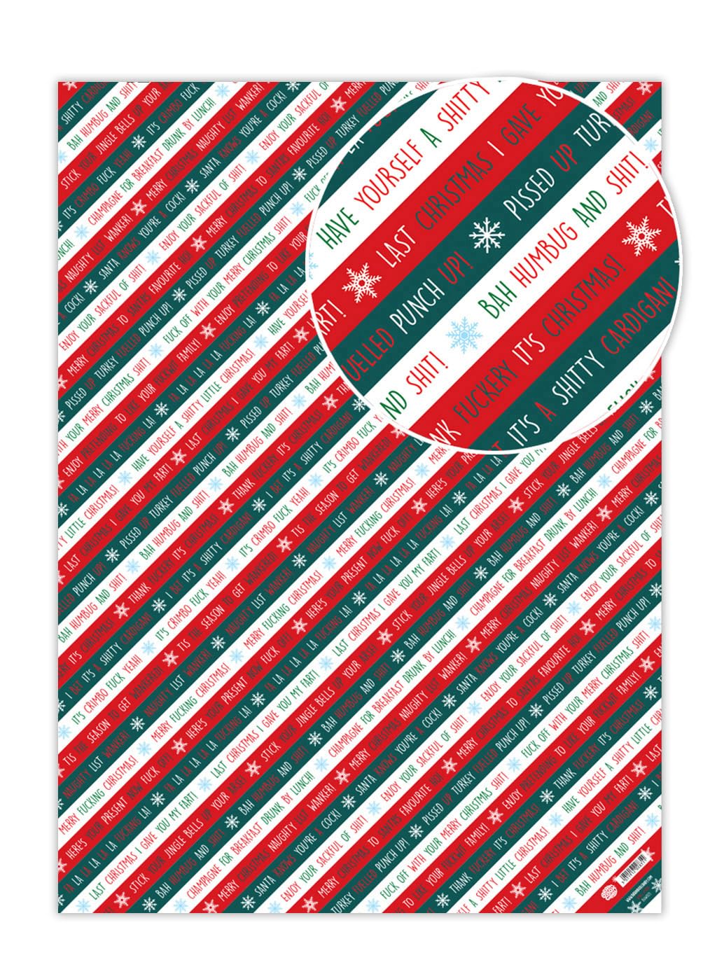 Brainbox Candy - 2 Sheets of Rude Offensive Cheeky Funny Joke Christmas Wrapping Paper