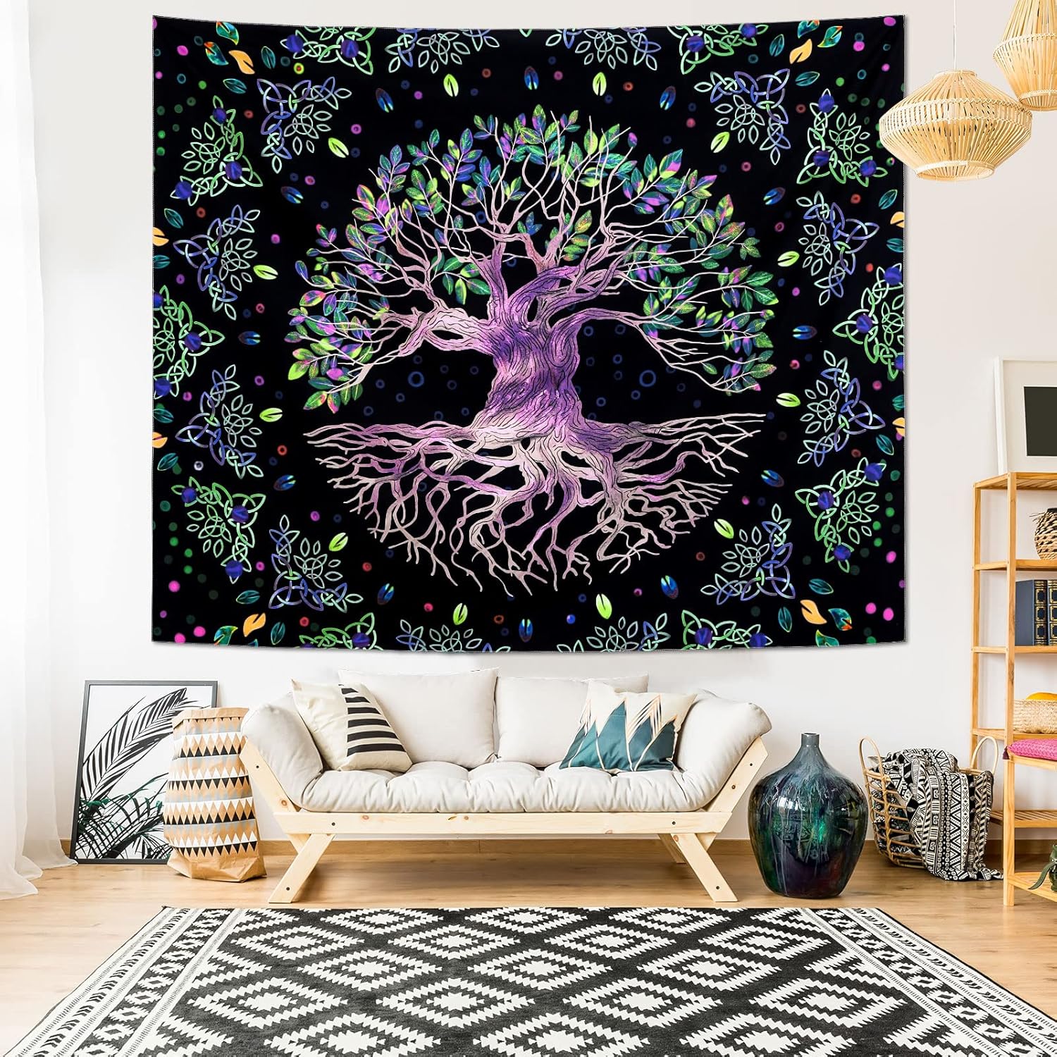 Tapestries - MitoGadget Tree of Life Tapestry for Bedroom Aesthetic, Blacklight Falling Leaves Wishing Tree Trippy Hippie Bohemian Wall Tapestry, Nature Mystic Forest Gothic Tapestries Wall Hanging, 59.1ʺ x 51.2ʺ