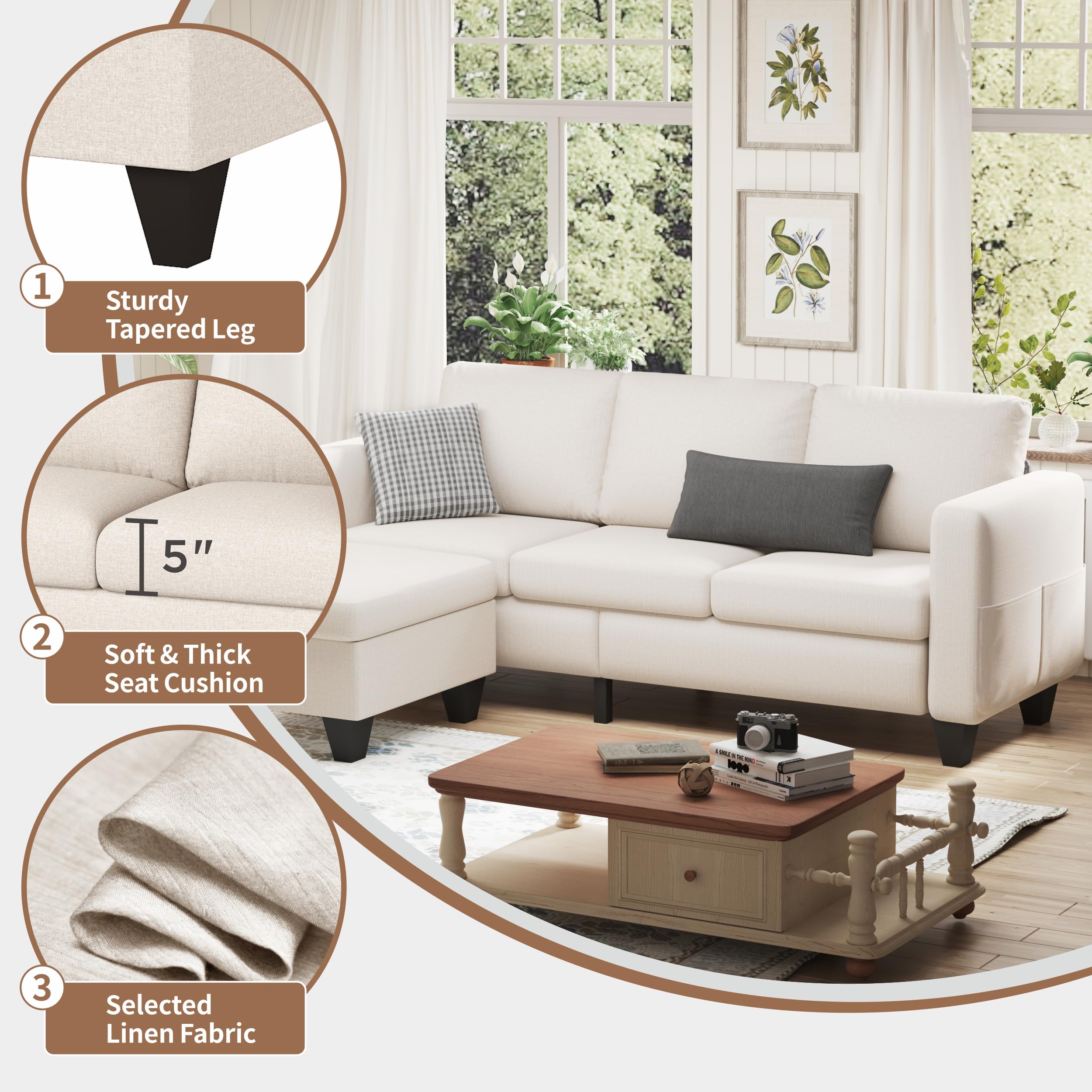 Youmumeub Sectional Sofa Couch Convertible L Shaped Couches with