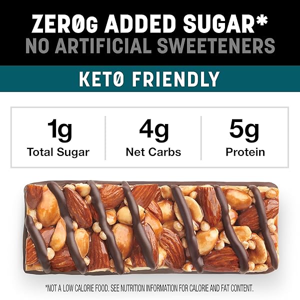 KIND ZERO ADDED SUGAR HEALTHY SNACKS BARS, DARK CHOCOLATE NUTS & SEA SALT, GLUTEN FREE, HIGH FIBER, KETO SNACKS, 5G PROTEIN, 5 COUNT