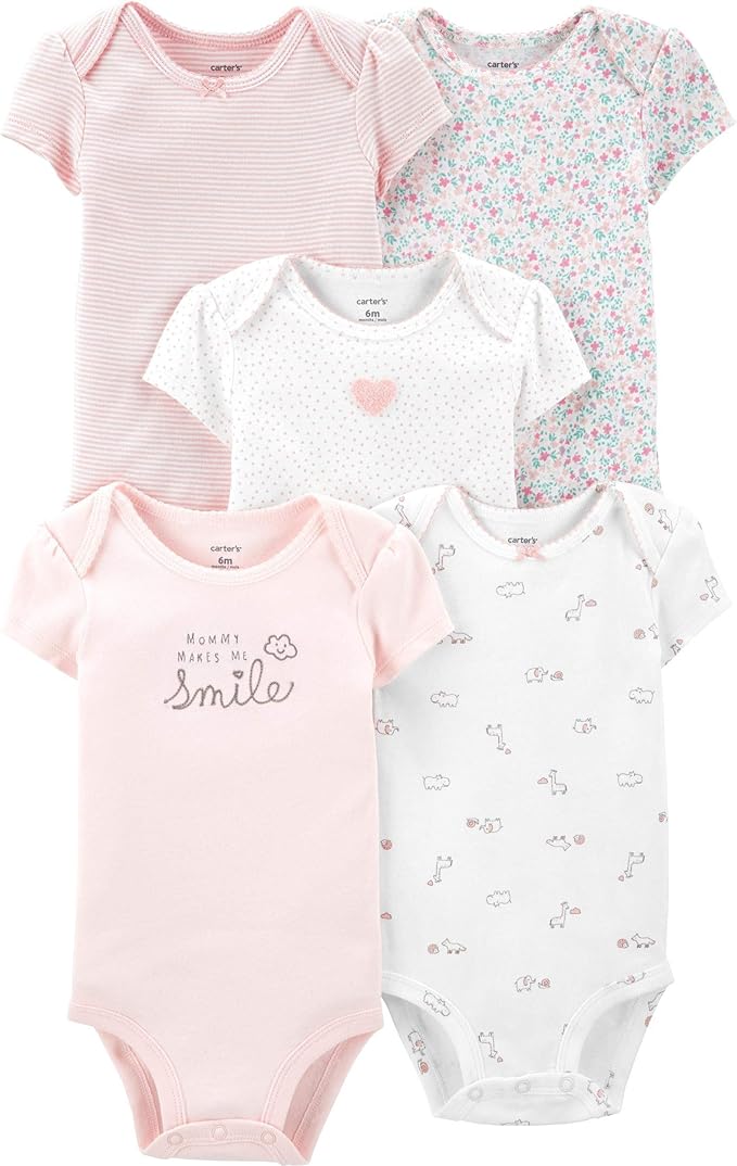 Carter's Baby Girls' 5 Pack Bodysuits (Pink/Ivory/Floral