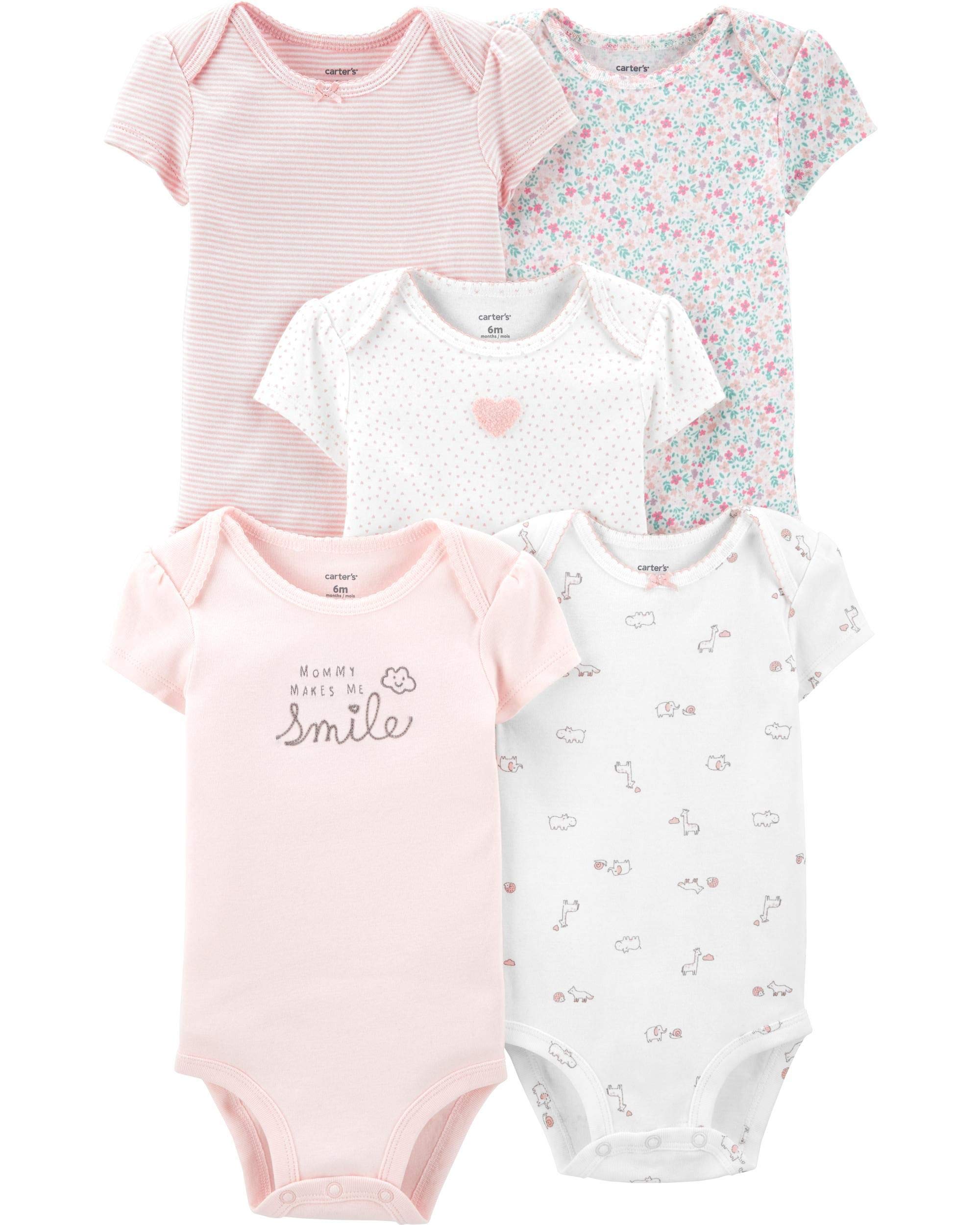 Baby Girls' 5 Pack Bodysuits (Pink/Ivory/Floral, 24 Months)
