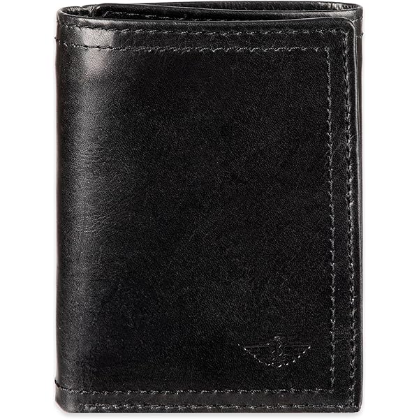 Stone Mountain Men's Trifold Full Grain Leather Black Wallet with