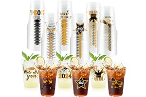 ZCPTZ 100 Pcs Graduation Party Supplies Cups,Class of 2024 Disposable Clear Plastic Cups 12oz Congrats Grad Cups Black and Gold Graduation Party Decorations Cups for Beer Coffee
