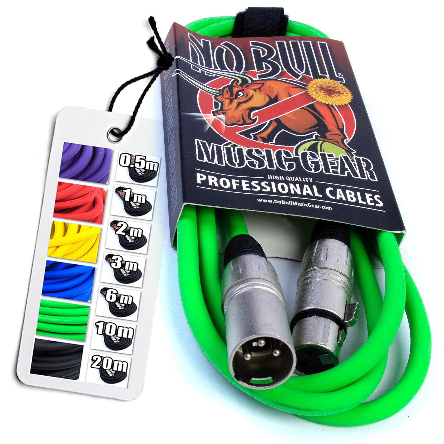 No Bull Music Gear' Premium XLR Cable (Green, 3m): Achieve a Clearer Audio Signal with Balanced Male to Female Microphone Lead, plus Free Cable Tie