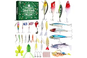 DYMUZIC Fishing Advent Calendar 2024, Fishing Lures Kit - Crankbaits, Spinnerbaits, Plastic Worms, Jigs - for Bass, Trout, Salmon, Freshwater Fishing Gear Advent Calendar for Kids, Fishing Gifts for Men