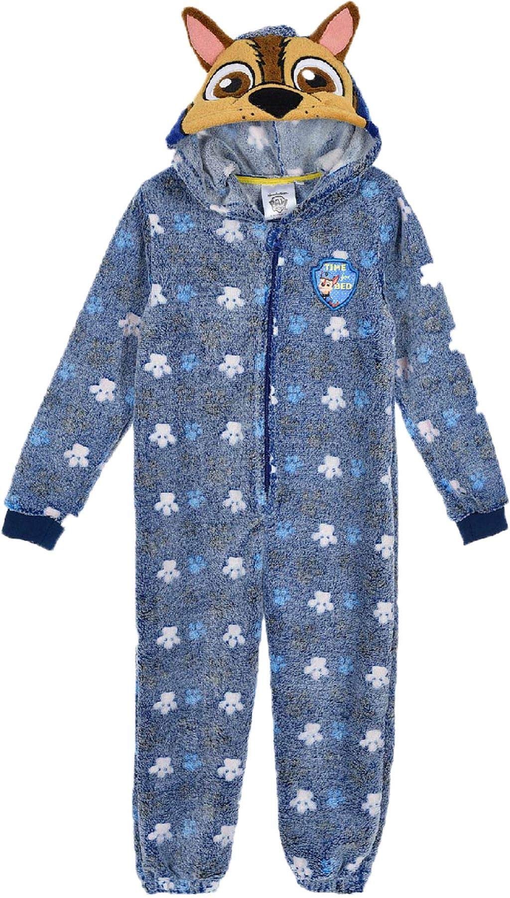 Paw Patrol Chase Boys Glow in The Dark Coral Fleece Pyjamas Hoodie All in One PJs