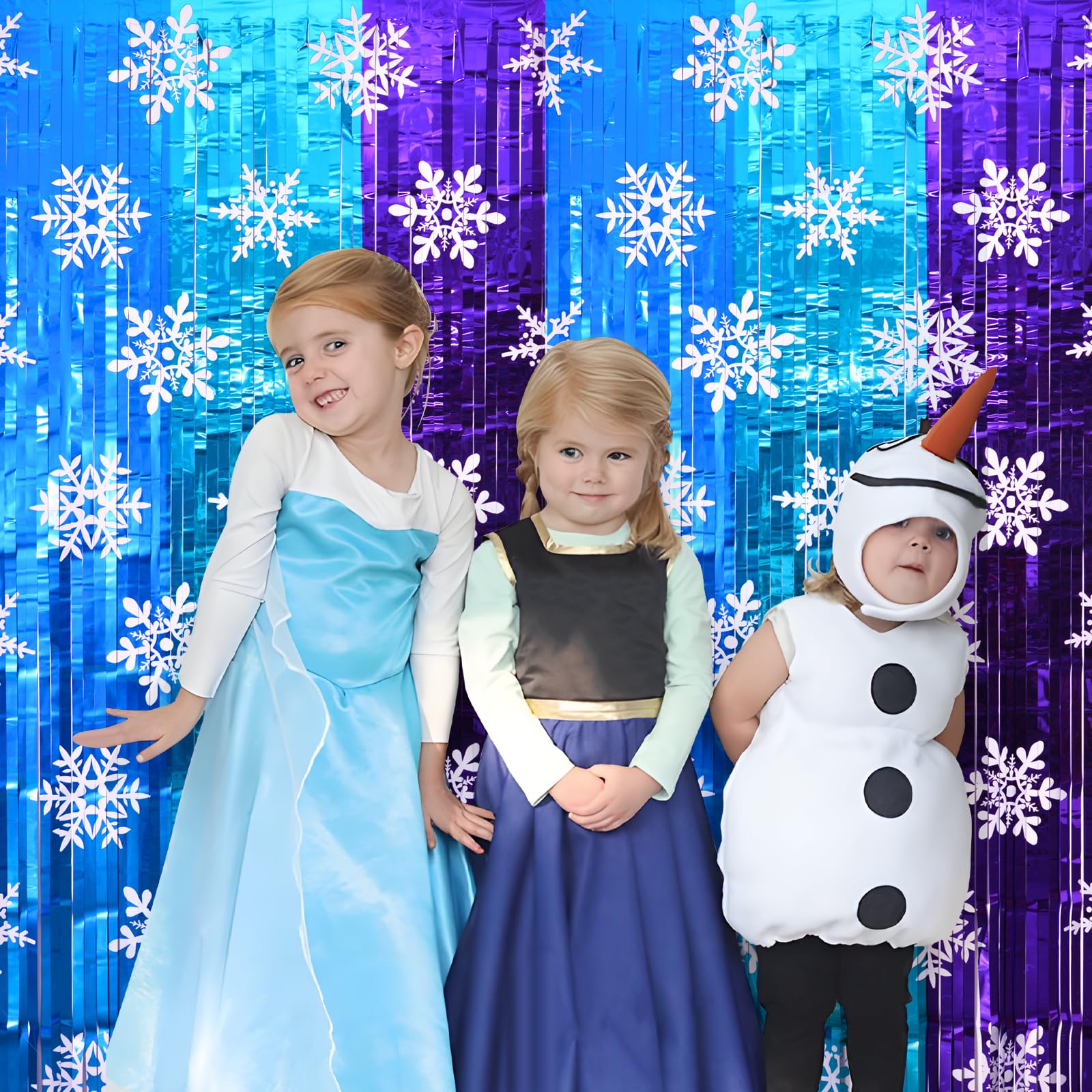 Bupelo Winter Princess Birthday Party Decorations, 2 Pack Ice Birthday Party Supplies 3.3x6.6ft Tinsel Foil Fringe Curtains, Winter Photo Booth Prop Backdrop Streamer, Snowflake Birthday Party Decor